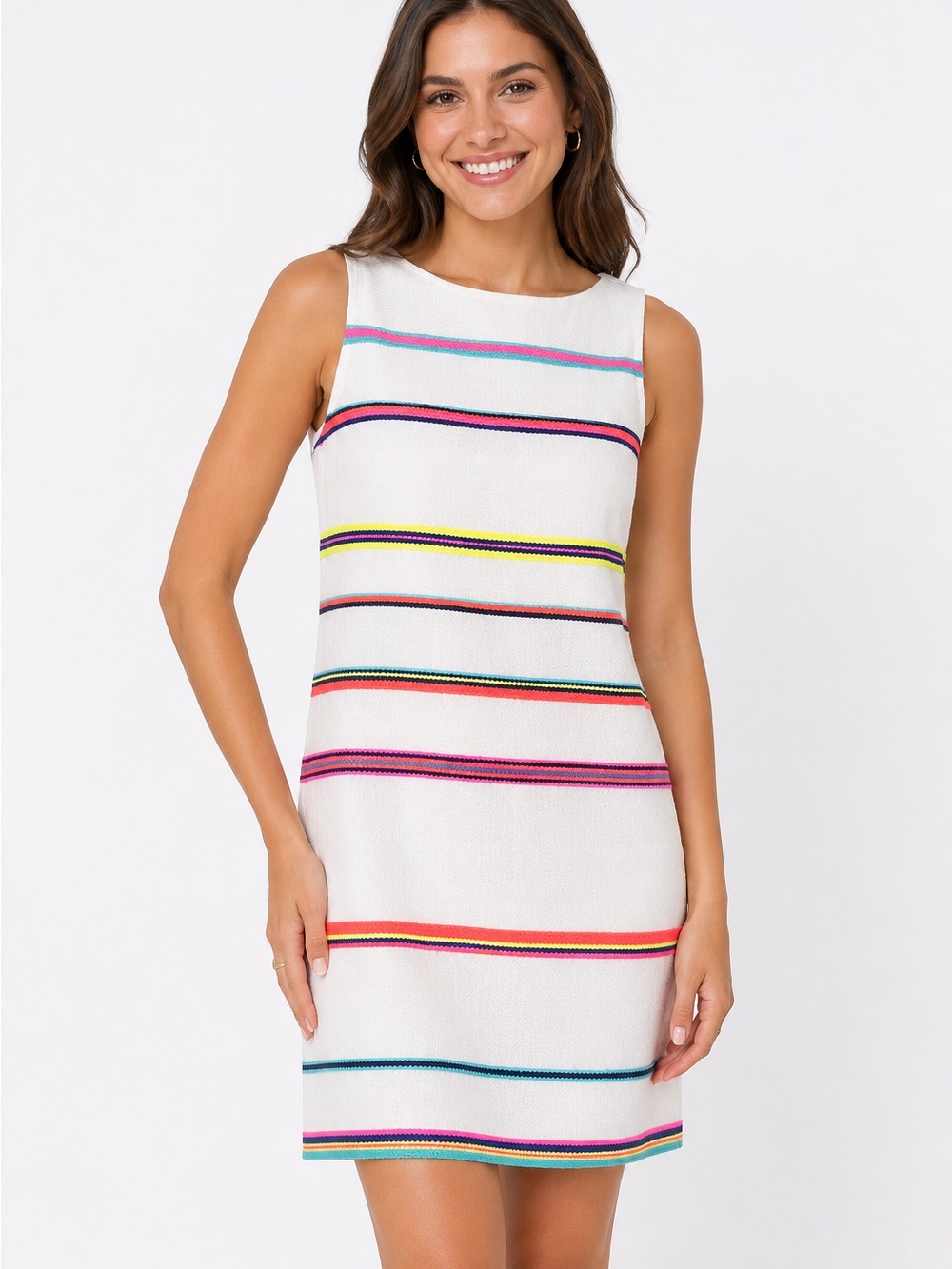 NWT Vilagallo Neon Stripe Textured Shift Dress Portugal Resort Chic